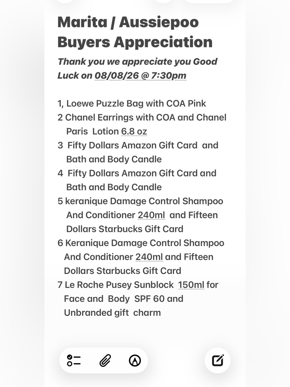 Buyer’s APPRECIATION Every $100 Purchases
